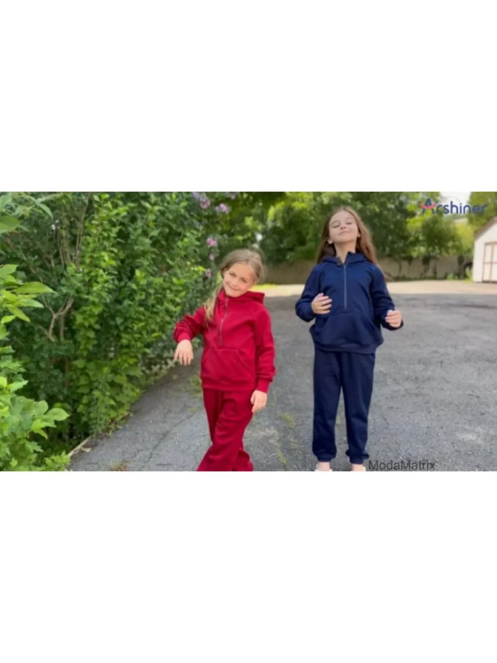 Girls 2 Piece Tracksuit Drop Shoulder Hoodie Half Zip Sweatshirt and Joggers
